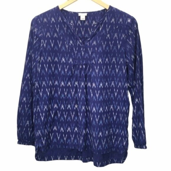 J Crew V Neck Blouse Top Blue Ikat Women Small - Picture 2 of 10
